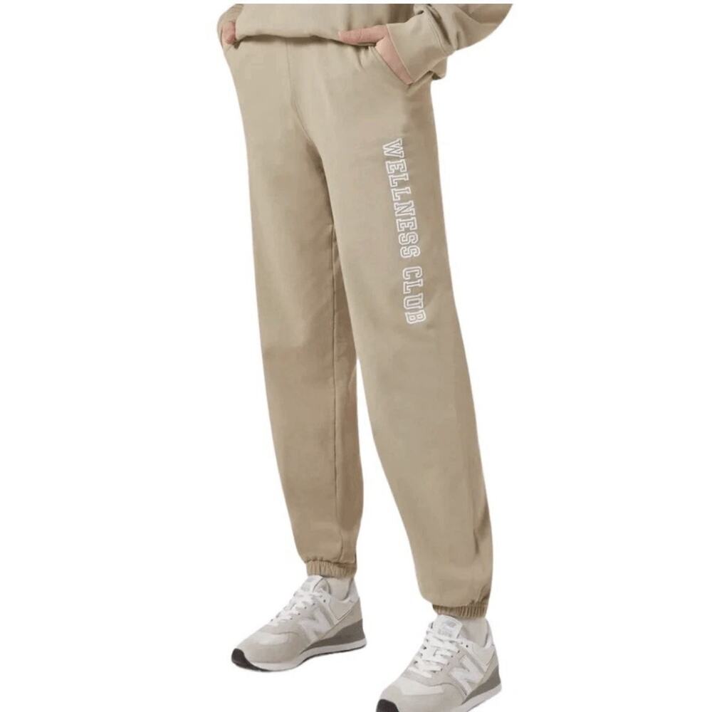 Sporty & Rich Wellness Club Sweatpants Tan Joggers Women’s L Made USA